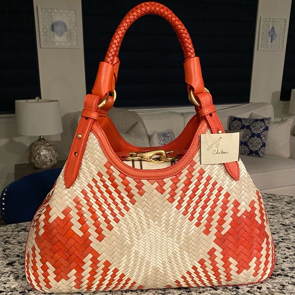 🎉HP✨NEW✨Cole Haan✨NWT!✨Genevieve RARE! Woven Leather Diamond Weave Triangle Bag - Picture 11 of 11